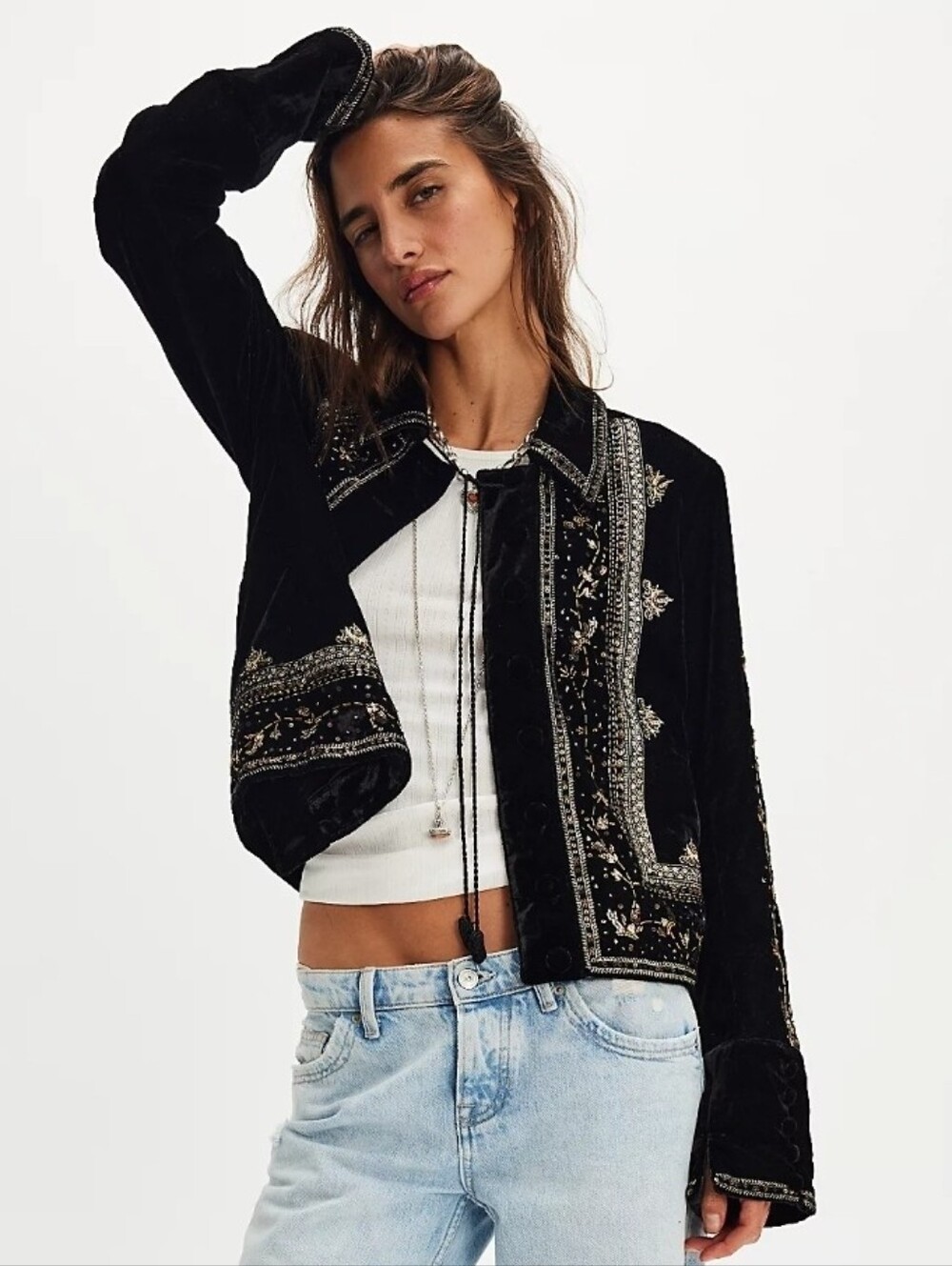 NWT Free People Western Maxxie Embellished Velvet Jacket XS